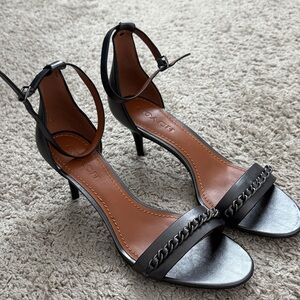 Brand New Coach Women's Metallic Silver and Black Leather Heels